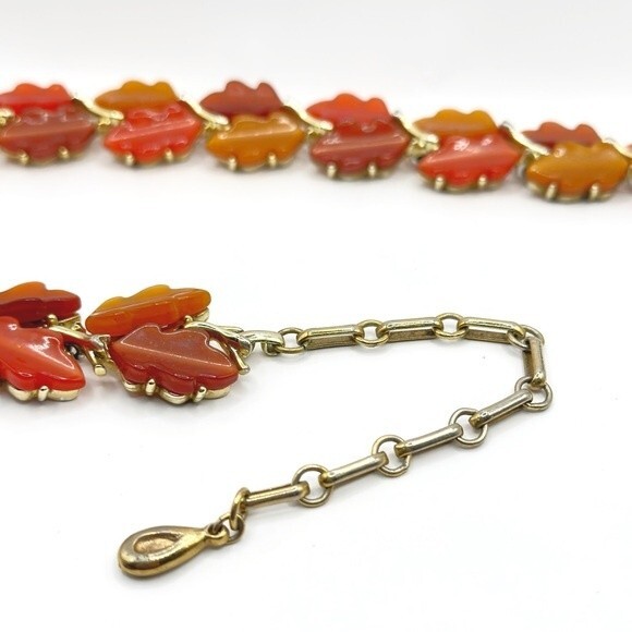 Vintage 1960 Signed Lisner Thermoset Lucite Fall Leaves Necklace Bracelet Set - Picture 8 of 8